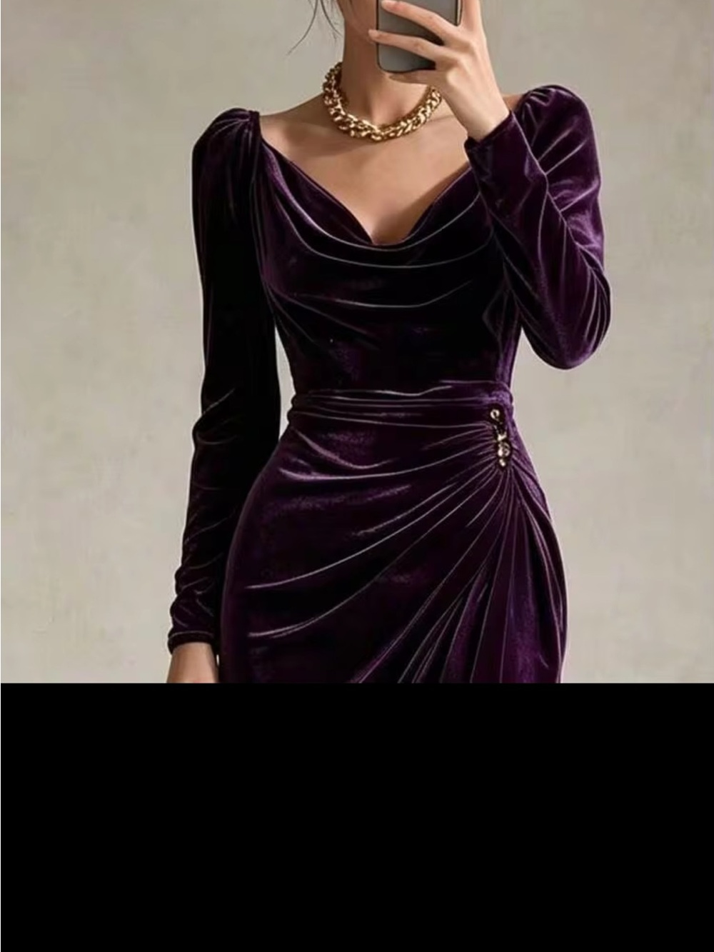 Elegant Purple Velvet Ruched Midi Skirt - Picture 2 of 4